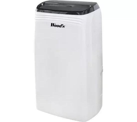 Woods MDK21 Dehumidifier shown side angle in white from Bright Air