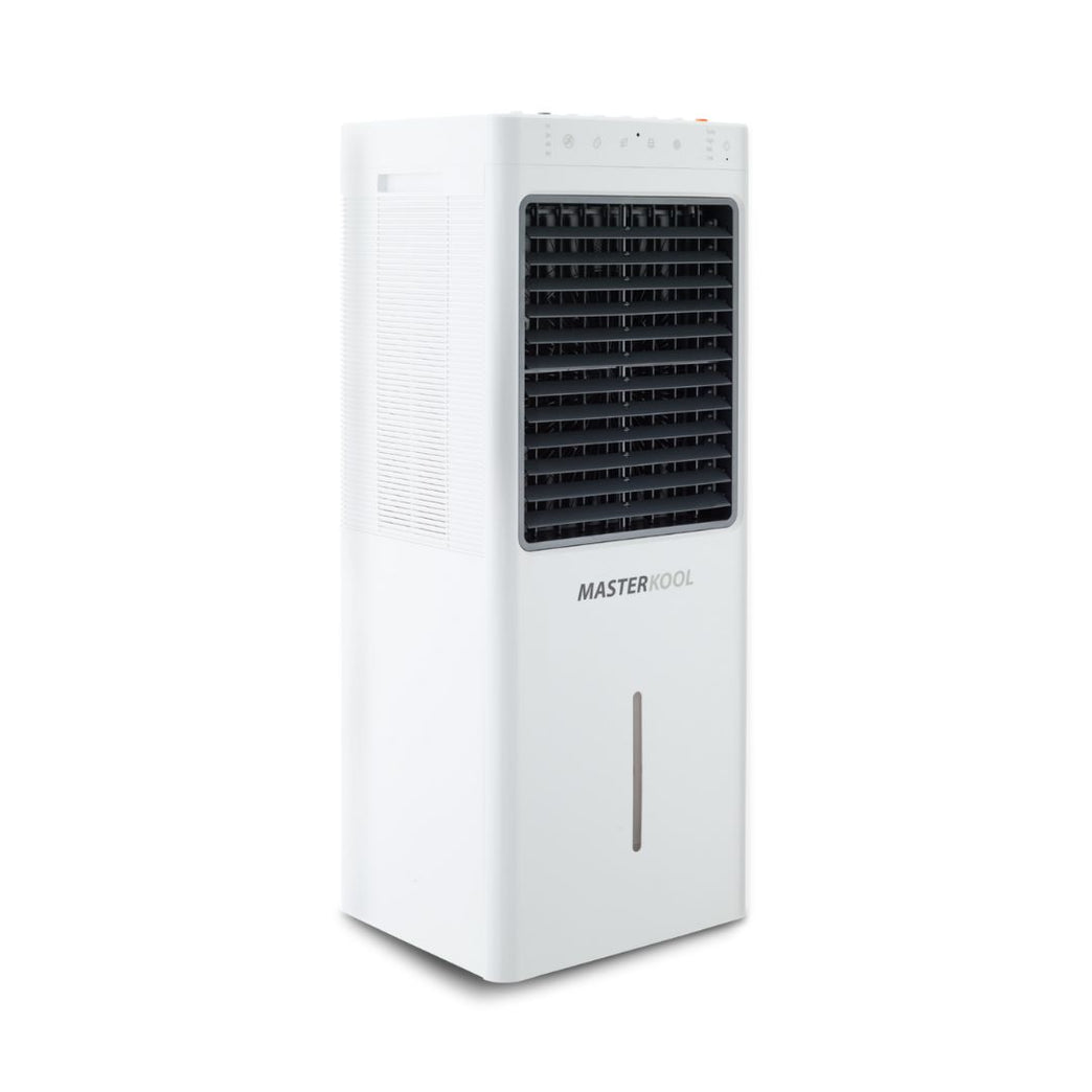 Masterkool iKOOL 25 Plus 13L Evaporative Air Cooler slightly side angled showing front grille from Bright Air