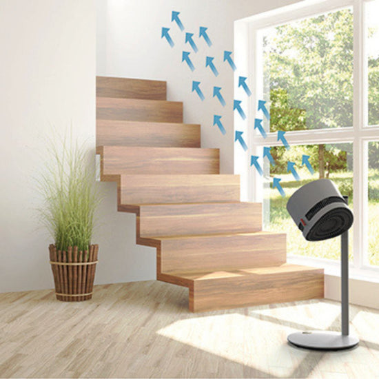 Boneco F235 Digital Airshower Fan showing air flow projection from Bright Air