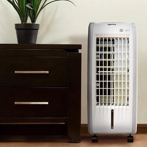 4-in-1 Evaporative Air Cooler in White in a room