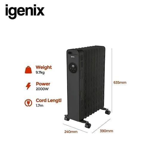 Features of Igenix IG2621BL 2kW Digital Oil Filled Radiator in Black