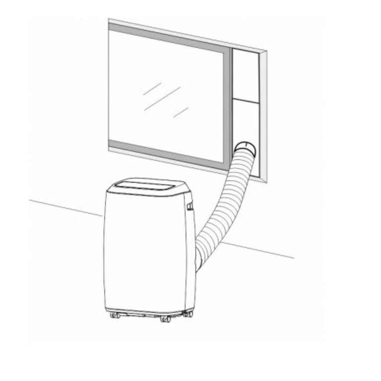 Portable Air Conditioner KYR35 3.5kW showing exhaust hose out of the window from Bright Air