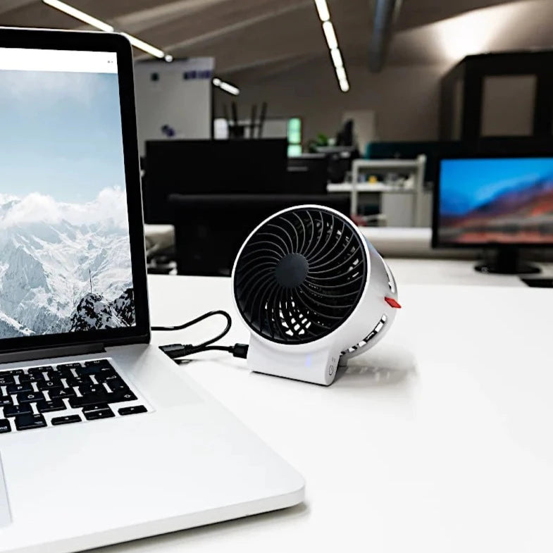 Boneco F50 Airshower USB Desk Fan shown on a desk from Bright Air