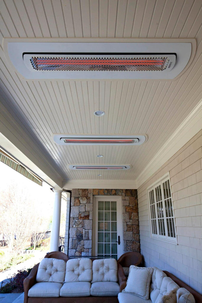 Bromic 4000W TUNGSTEN SMART-HEAT ELECTRIC 220-240V - White in white in surround on residential porch showing 3 installed from Bright Air