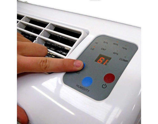Ecor Pro D850 65 Litre Compressor Dehumidifier showing controls panel touch display from Bright Air