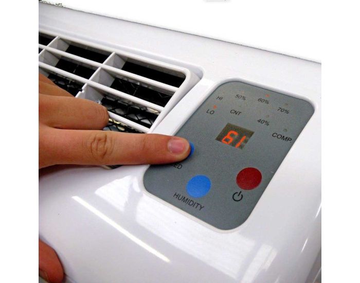 Ecor Pro D950 85 Litre Compressor Dehumidifier showing touch digital display from Bright Air
