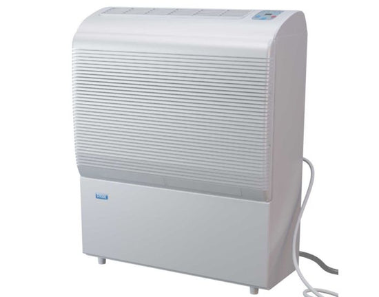Ecor Pro D950 85 Litre Compressor Dehumidifier showing front and side of the unit and power chord from Bright Air