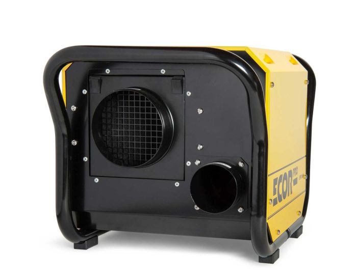 Ecor Pro DH2500 DryFan 35 Litre Desiccant Dehumidifier 230v showing front angle in yellow and black from Bright Air