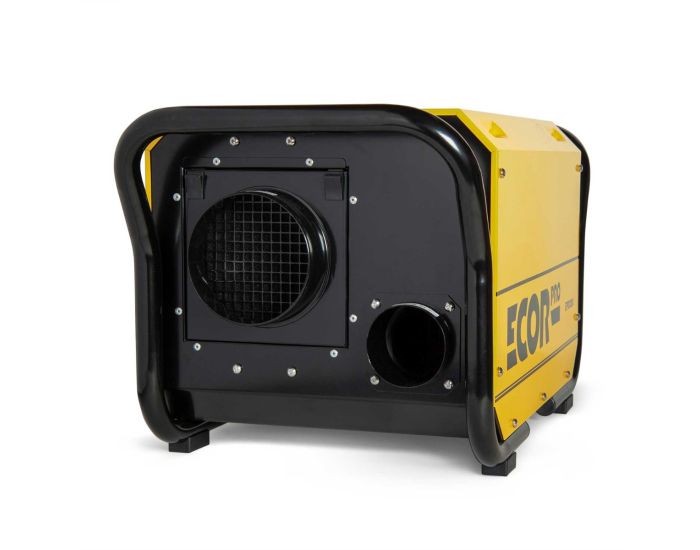 Ecor Pro DH3500 Dryfan 45 Litre Desiccant Dehumidifier 230v showing from front angle in yellow and black from Bright Air