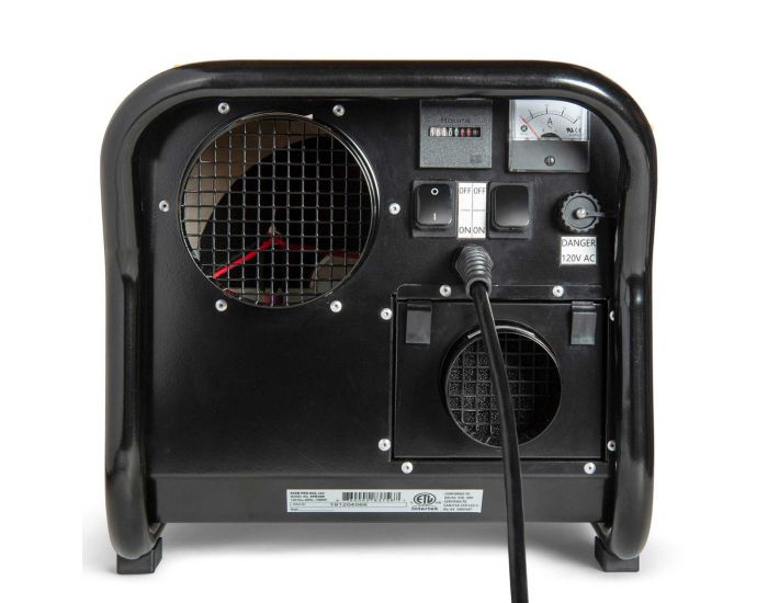Ecor Pro DH3500 Dryfan 45 Litre Desiccant Dehumidifier 230v from rear angle showing controls and gauges and chord from Bright Air