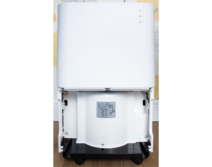Prem-I-Air 20L Compact Compressor Dehumidifier - EH1934 showing rear view with tray removed from Bright Air