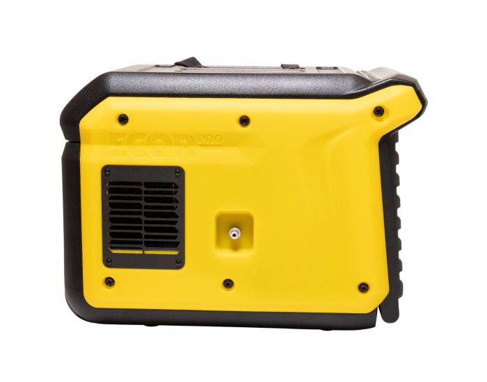 Ecor Pro EPD100LGR 43L Low Grain Refrigerant Dehumidifier with Water Pump from Bright Air showing side angle of unit in black and yellow