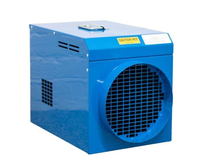 Broughton FF13 Blue Giant 400v 13kw Industrial Fan Heater - Includes Spigot for Ducting front angle from Bright Air