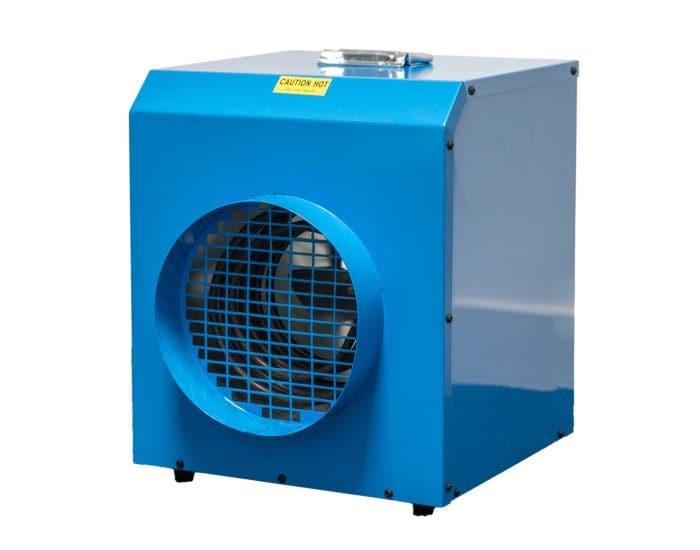 Broughton Blue Giant FF3 3kw Portable Fan Heater - Includes Spigot for Ducting 230V & 110V side angle view from Bright Air