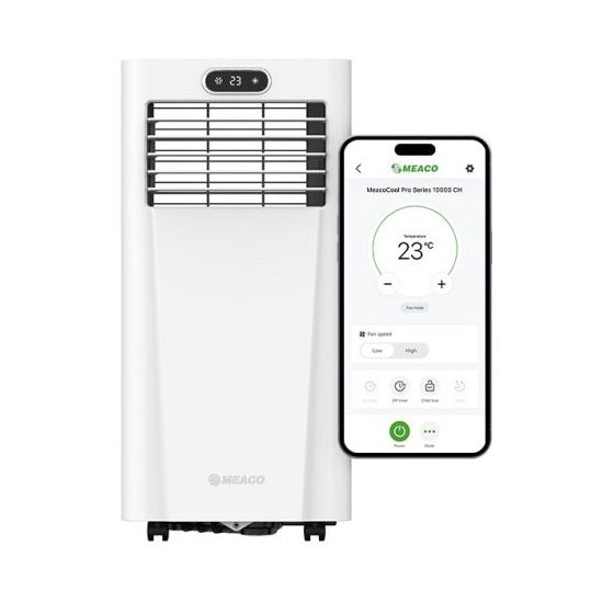 MeacoCool MC Series 10000 CH BTU Portable Air Conditioner showing Meaco app control from Bright Air