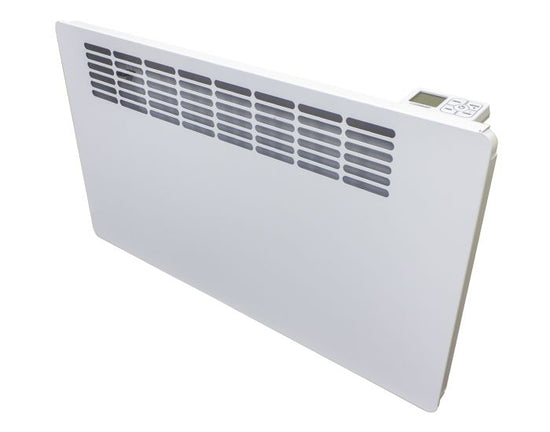 PVE200 Panel Convector Heater with Electronic 7 Day Timer showing front and also aerial of the control from Bright Air