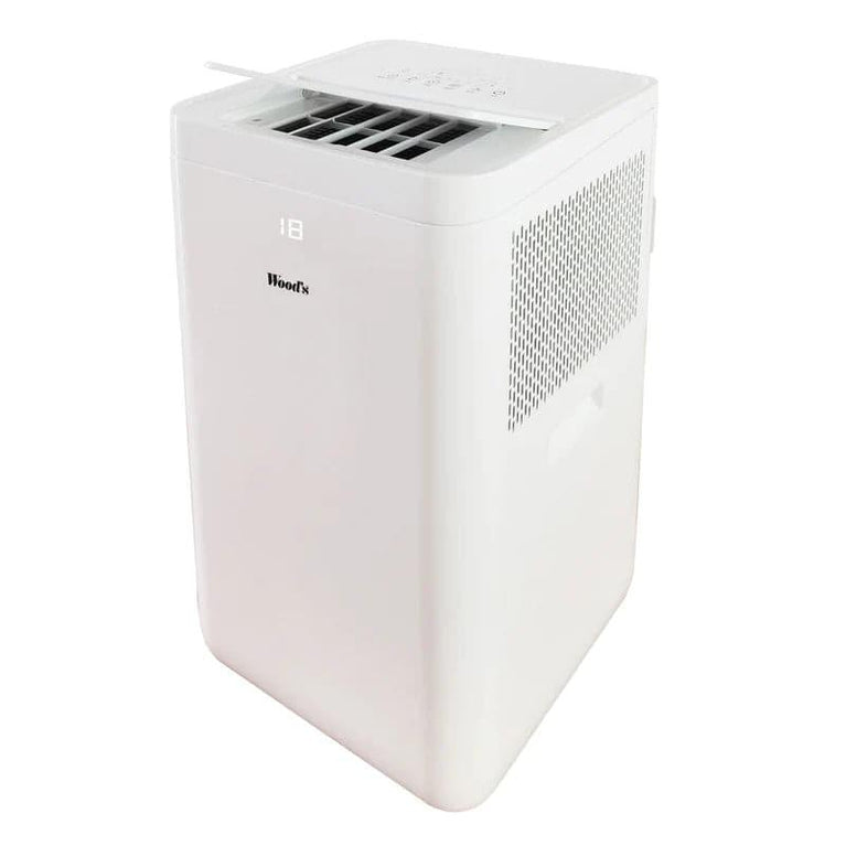 Woods Milan 9K Air Conditioner showing front angle with louvre opening from Bright Air